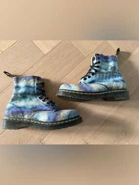 Dr Doc Martens Sz 7 EU 38 Pascal 1460 Boots Blue Leather Tie Dye Lace Up Combat